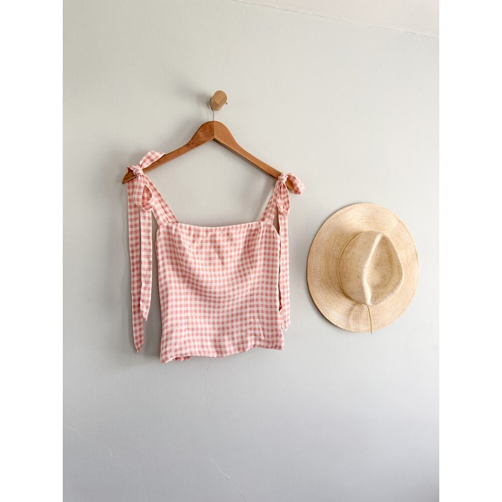 Reformation | Ellora Pink Gingham Tie Strap Tank Top | Sz 6 - Picture 2 of 9